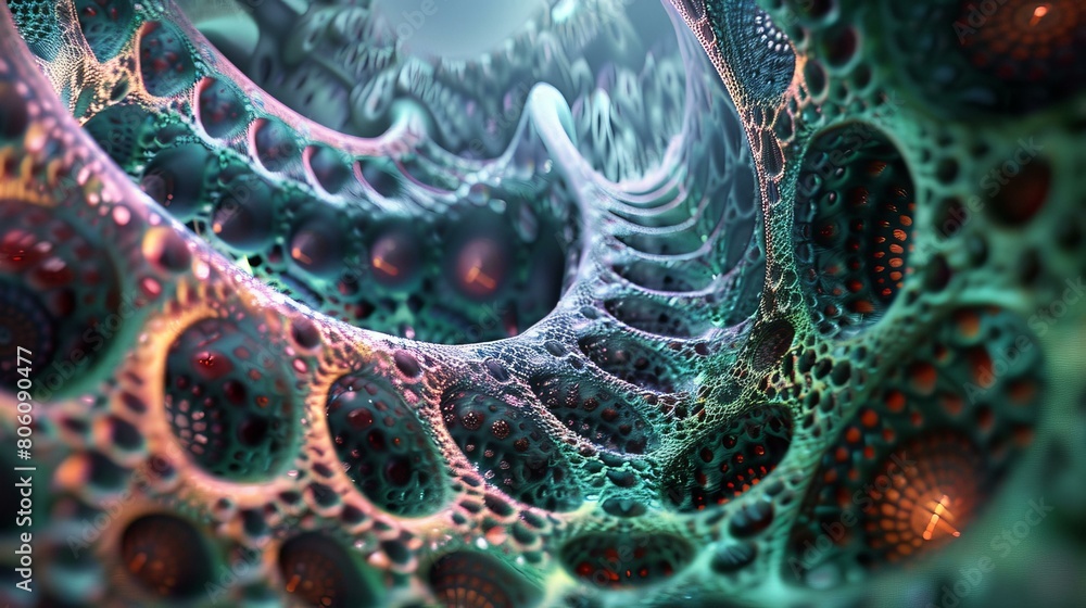 Fototapete a 3d rendering of an organic structure with a blue-green color scheme