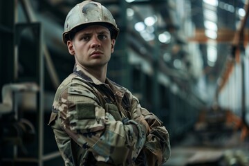 Young military man with solemn expression - obrazy, fototapety, plakaty