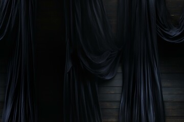 Black Curtains With Wooden Background