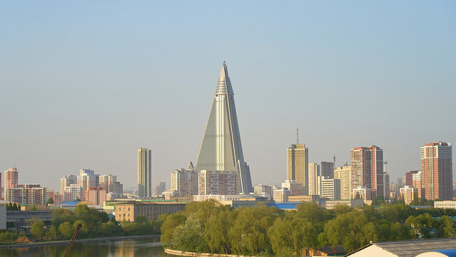 Pyongyang, North Korea, 05.02.2024, View of Pyongyang City and Ryugyong Hotel