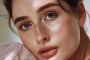 Portrait of beautiful natural woman with perfect healthy skin