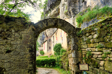 Maison forte de Reignac, an historical site of a fortified house built into the limestone cliffs in the Vezere valley of the Dordogne, France
