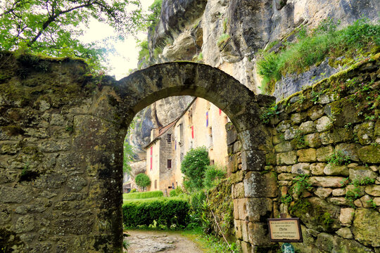 Maison forte de Reignac, an historical site of a fortified house built into the limestone cliffs in the Vezere valley of the Dordogne, France
