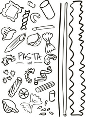 Set of Italian pasta in hand drawing style.