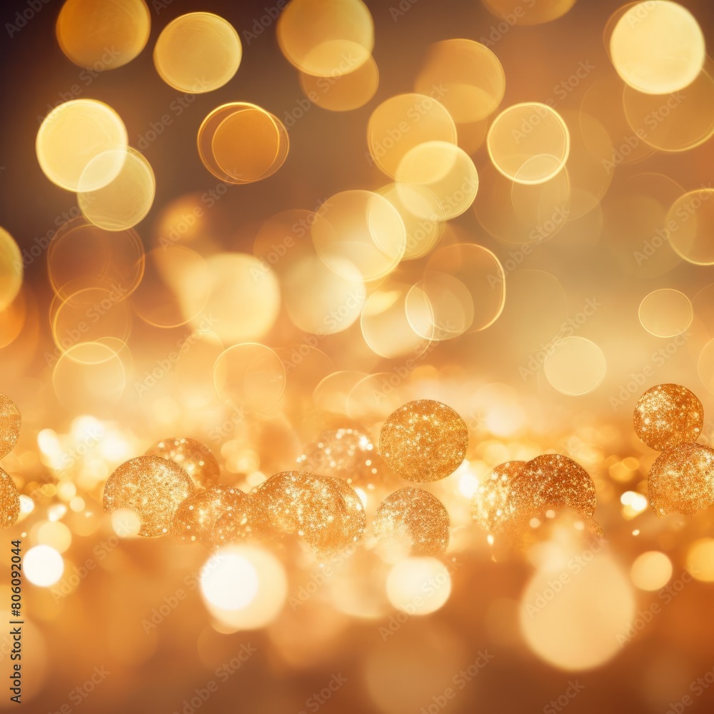 Poster soft golden bokeh lights with glittering particles floating