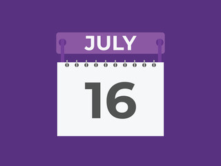 July 16 calendar reminder. 16 July daily calendar icon template. Calendar 16 July icon Design template. Vector illustration
