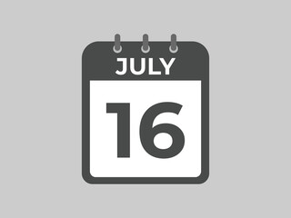 July 16 calendar reminder. 16 July daily calendar icon template. Calendar 16 July icon Design template. Vector illustration
