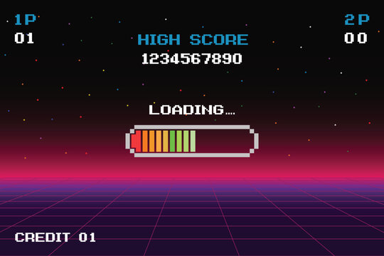 LOADING .pixel art .8 bit game. retro game. for game assets in vector illustrations.	