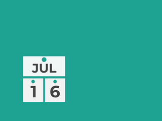 July 16 calendar reminder. 16 July daily calendar icon template. Calendar 16 July icon Design template. Vector illustration

