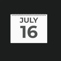 July 16 calendar reminder. 16 July daily calendar icon template. Calendar 16 July icon Design template. Vector illustration
