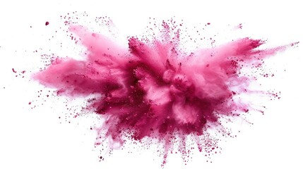 Bright pink color dust explosion on white background, Freeze motion of pink powder exploding