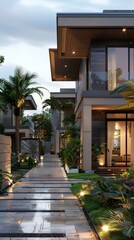 Modern tropical villa with lush garden and swimming pool