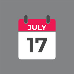 July 17 calendar reminder. 17 July daily calendar icon template. Calendar 17 July icon Design template. Vector illustration
