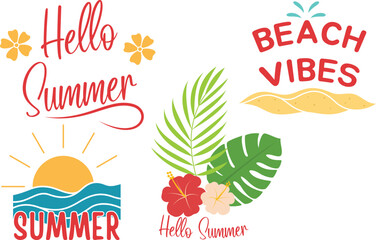 Hello summer, beach vibes, inspirational quotes. Modern calligraphy phrases with hand drawn. Vector lettering for print, tshirt, poster.