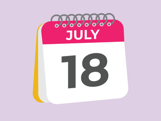 July 18 calendar reminder. 18 July daily calendar icon template. Calendar 18 July icon Design template. Vector illustration
