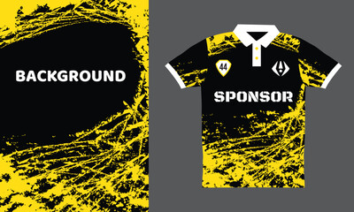 Sublimation garments polo t shirt jersey yellow black grunge abstract brush sporty soccer basketball rugby shirt racing motorsport export jersey vector design