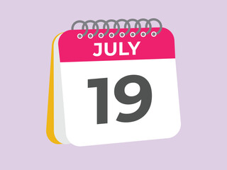 July 19 calendar reminder. 19 July daily calendar icon template. Calendar 19 July icon Design template. Vector illustration
