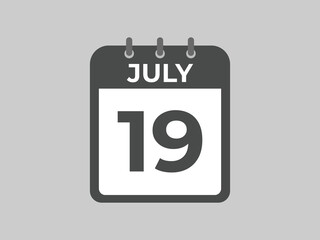 July 19 calendar reminder. 19 July daily calendar icon template. Calendar 19 July icon Design template. Vector illustration

