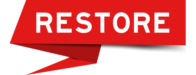 Red color speech banner with word restore on white background