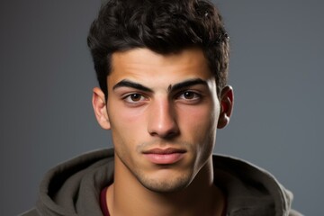 Fototapeta premium Portrait of a young man with dark hair and brown eyes