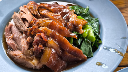 Pork leg rice food in Thailand