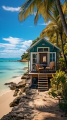 Fototapeta premium Beachfront house with palm trees