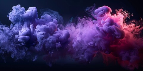 abstract purple and violet fluffy pastel ink smoke cloud against black background