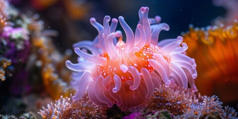Obraz premium A beautiful sea anemone with pink and white tentacles