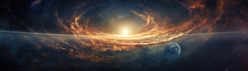 A planet is seen in the middle of a spiral galaxy