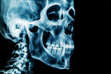 Fototapeta premium X-ray film human's skull and cervical spine lateral view, close up