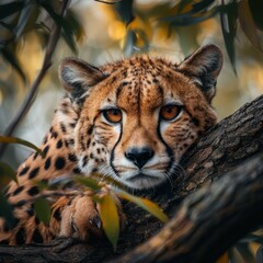 A Cheetah Resting on a Tree Branch