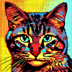 image of a cat in bright colors in pop art style, generated by Ai