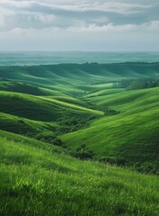 Obraz premium Green rolling hills under a cloudy sky