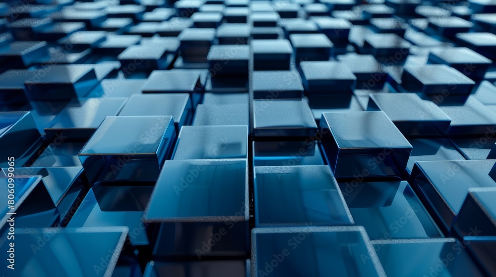 Aufkleber innovative tech background with perfectly arranged glossy blocks. blue, 3d render. hyper realistic