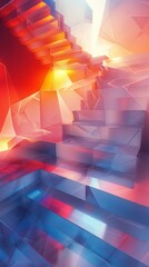 Fototapeta premium Red and blue geometric shapes form an abstract staircase.