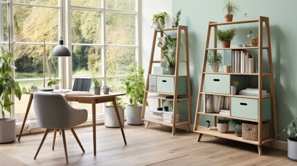 Mid Century Modern Home Office with Plants
