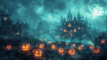 Haunted House with Pumpkins