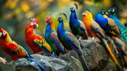 A variety of pheasants and peafowl