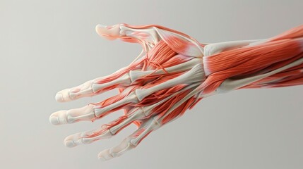 Obraz na płótnie Canvas Minimalist design poster showcasing the anatomy of a hand with highlighted tendons, suitable for physiotherapy clinics or educational settings