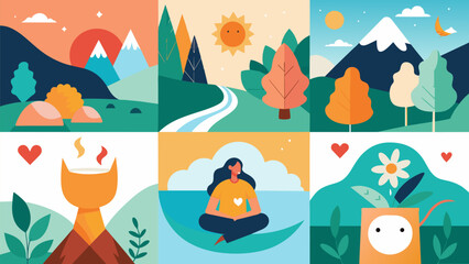 A series of handpainted nature scenes incorporating hidden messages of selfcare and reminding viewers to prioritize their mental and emotional health..