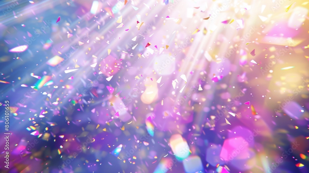 Aufkleber geometric shapes and confetti on the background of light rays. abstract illustration with a blurred 