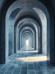 Fototapeta premium Futuristic Sci-Fi Corridor With Bright Light At The End Of The Tunnel
