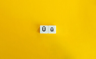 Capital and Small Letter Ü. Uppercase and Lowercase Letter. Concept of Learning Alphabet. Text on...