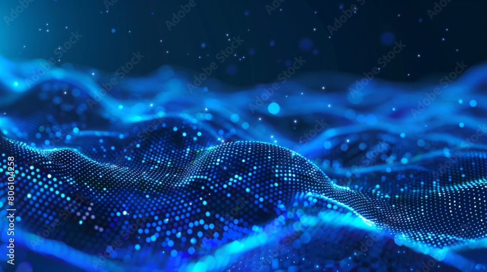 Poster technology digital wave background concept.beautiful motion waving dots texture with glowing defocus
