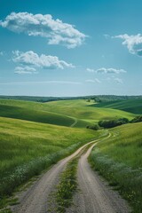 Fototapeta premium Scenic view of a rural road through green hills