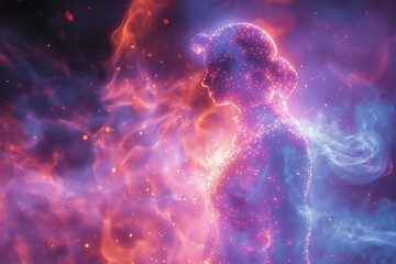 Female silhouette with a cosmos-inspired aura