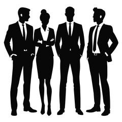 Group of people standing next to each other in front of white background.