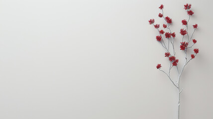 A white background with a red flower in the foreground