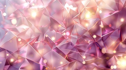 Glistening background with triangles and sparkles, using pink, rose gold, and purple colors, creates an enchanting atmosphere for design projects.