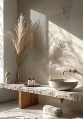 Bathroom vanity made of marble with a natural finish